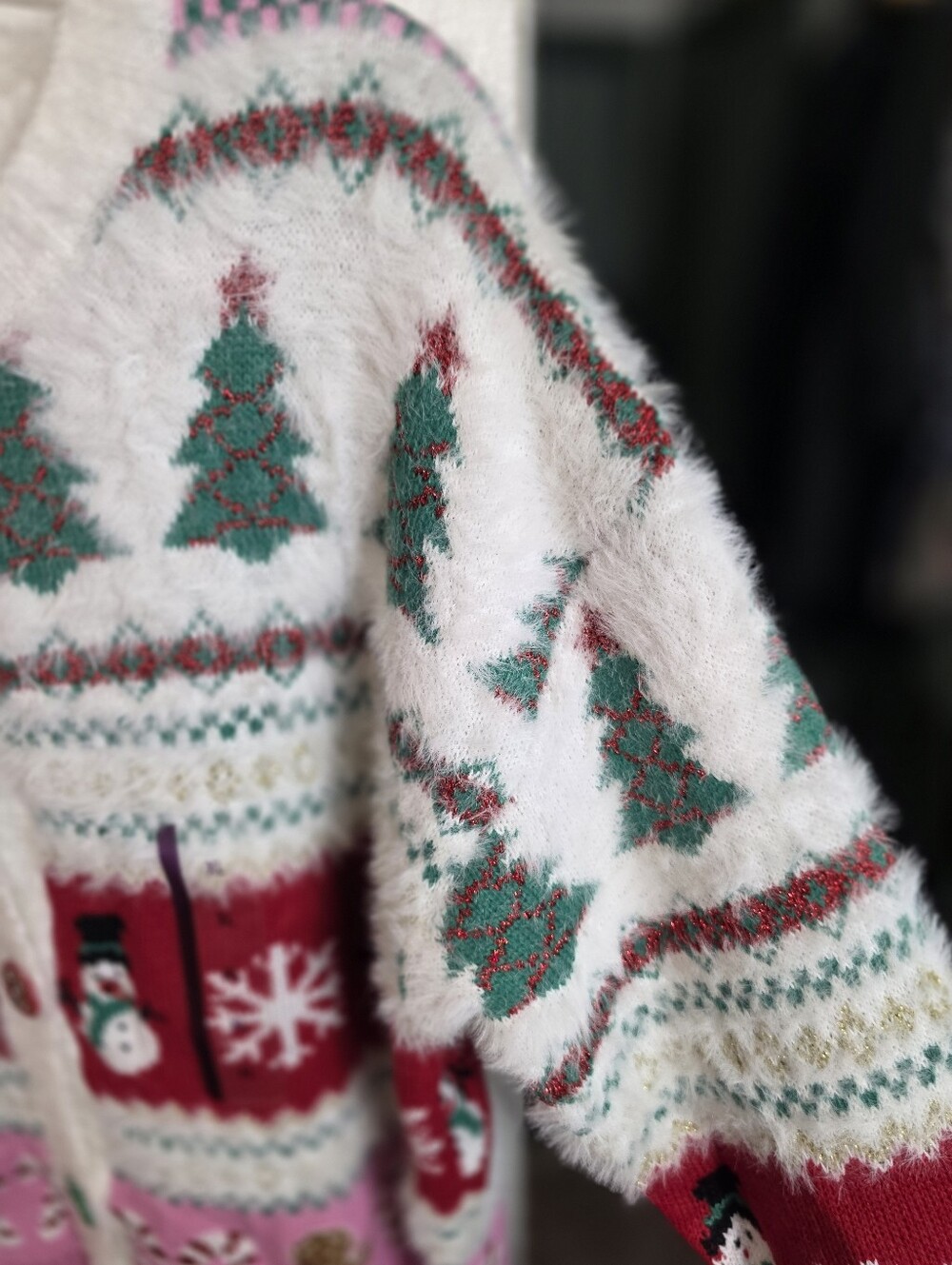 33 Degrees Women’s XL Christmas Cardigan Snowman Gingerbread Fuzzy Sweater - Picture 5 of 16